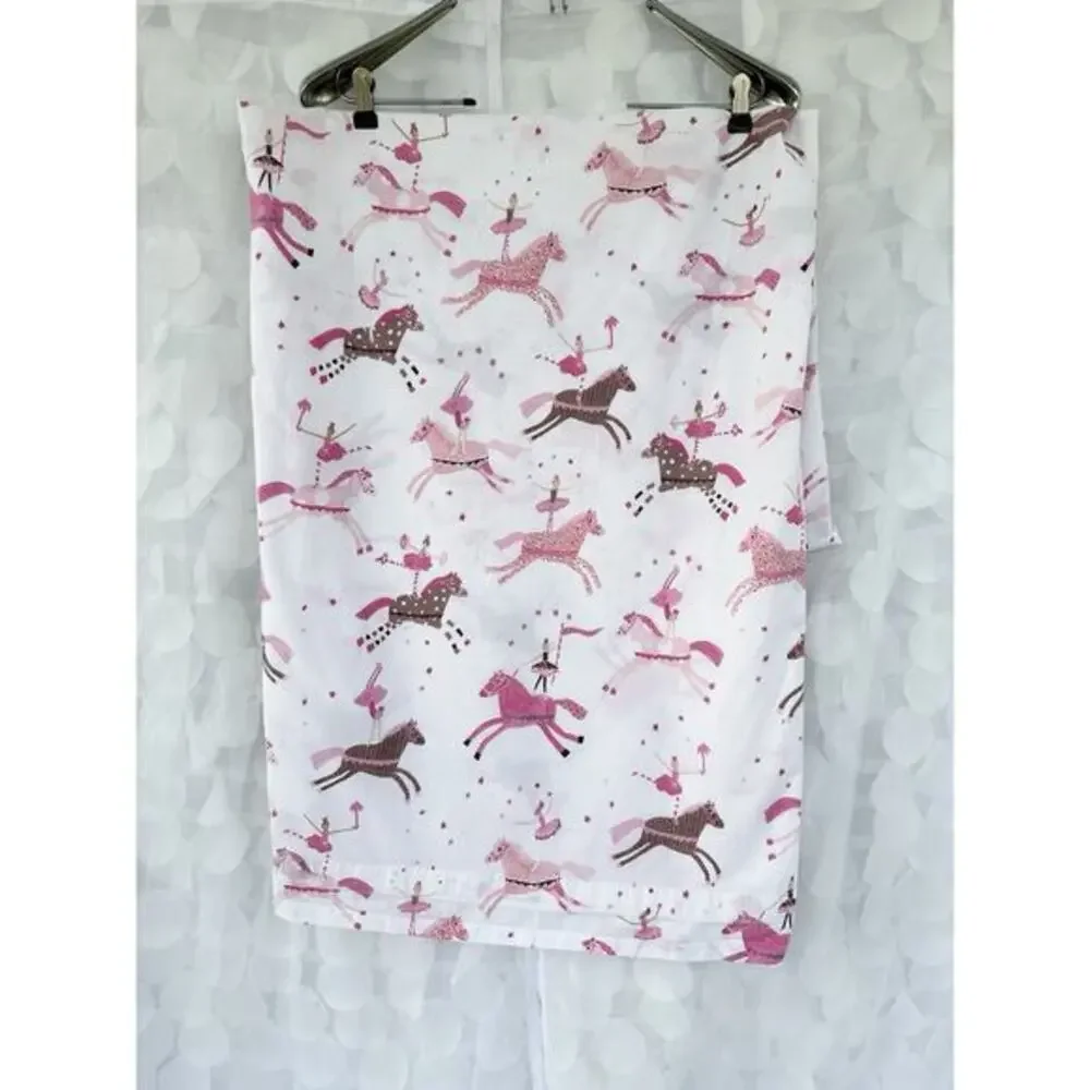 Pottery Barn Lucy Ballerina Carousel Horses TWIN FLAT Sheet Pink 100% Cotton